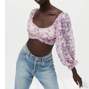 Urban outfitters Kiss the Sky Floral Tie-Back Cropped Top NWT